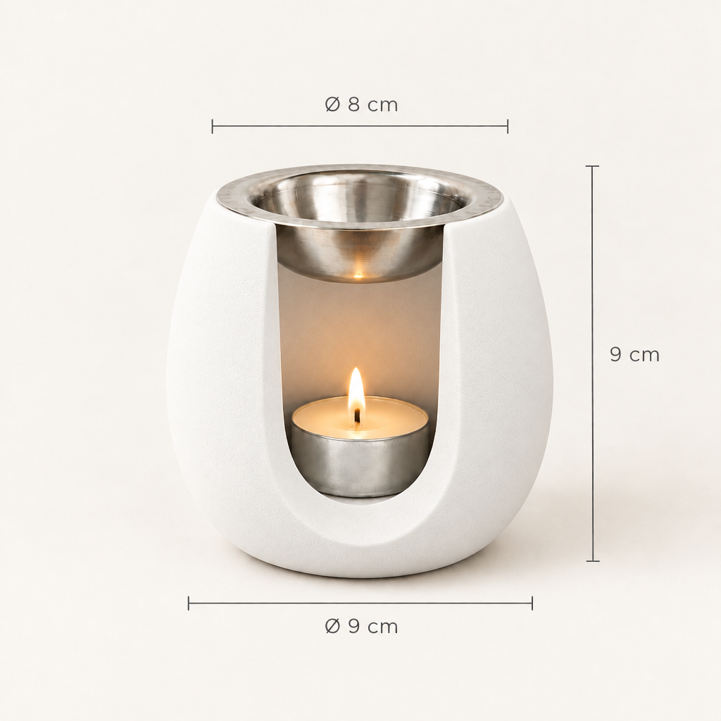 Dune Branco con las medidas: 9 cm de alto, Ø 8 cm arriba y Ø 9 cm en la base
